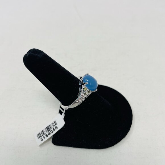 Karis Size 9 Burmese Blue Jade Simulated Peridot Platinum Bond Brass Ring 5032 - Picture 3 of 6